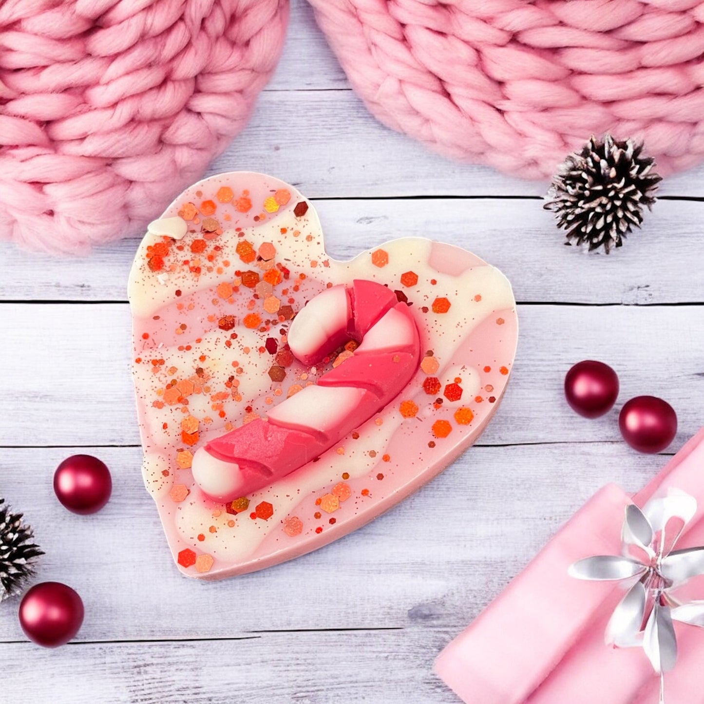 Candy Cane Heart Slab Wax Melt Shape